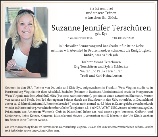 Traueranzeige von Suzanne Jennifer Terschüren von trauer.extra-tipp-moenchengladbach.de