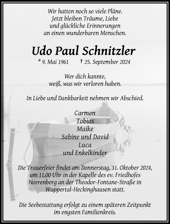 Traueranzeige von Udo Paul Schnitzler von trauer.wuppertaler-rundschau.de