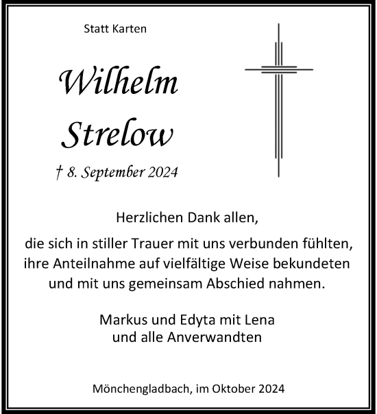 Traueranzeige von Wilhelm Strelow von trauer.extra-tipp-moenchengladbach.de