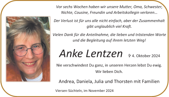 Traueranzeige von Anke Lentzen von trauer.extra-tipp-moenchengladbach.de