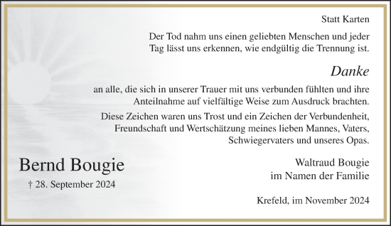 Traueranzeige von Bernd Bougie von trauer.extra-tipp-moenchengladbach.de