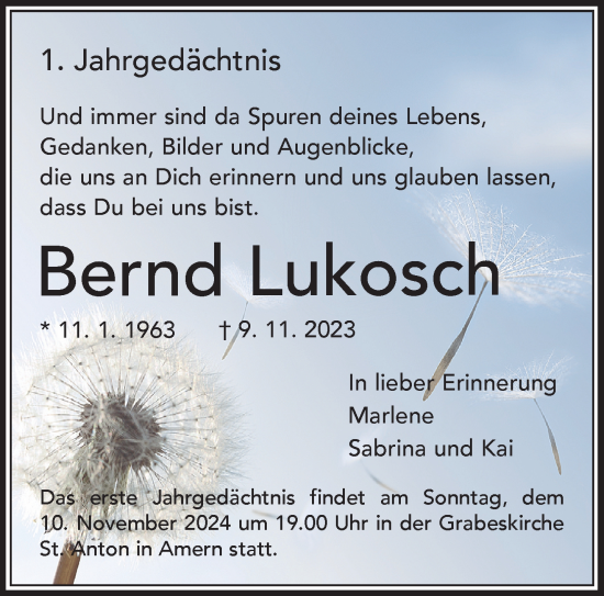 Traueranzeige von Bernd Lukosch von trauer.extra-tipp-moenchengladbach.de