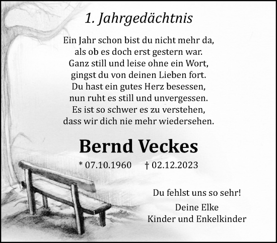 Traueranzeige von Bernd Veckes von trauer.extra-tipp-moenchengladbach.de