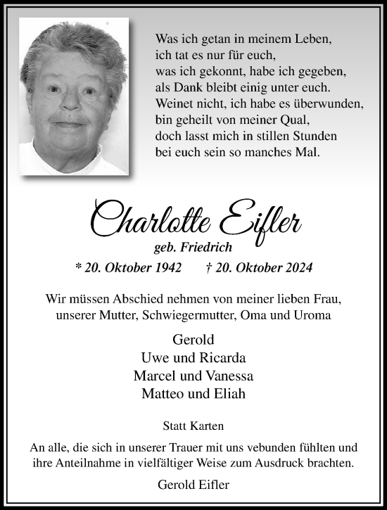 Traueranzeige von Charlotte Eifler von trauer.extra-tipp-moenchengladbach.de