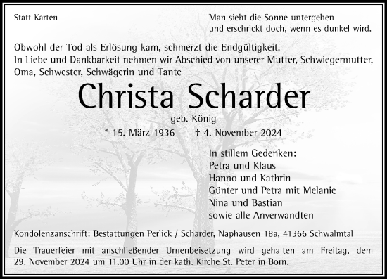 Traueranzeige von Christa Scharder von trauer.extra-tipp-moenchengladbach.de