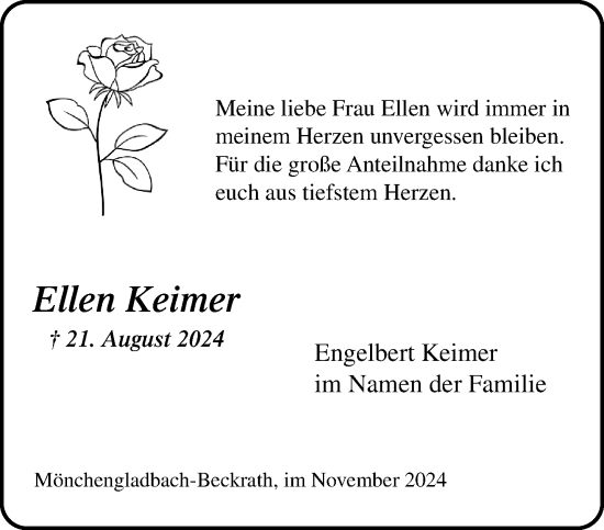 Traueranzeige von Ellen Keimer von trauer.extra-tipp-moenchengladbach.de