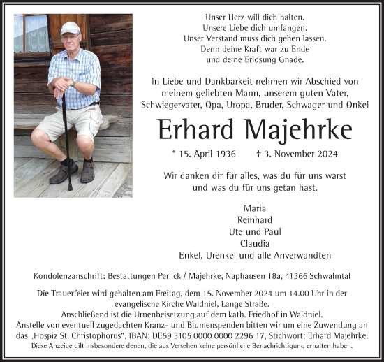 Traueranzeige von Erhard Majehrke von trauer.extra-tipp-moenchengladbach.de