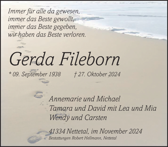 Traueranzeige von Gerda Fileborn von trauer.extra-tipp-moenchengladbach.de