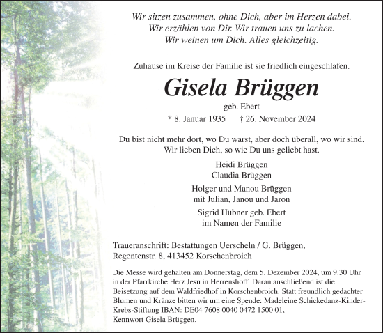 Traueranzeige von Gisela Brüggen von trauer.extra-tipp-moenchengladbach.de