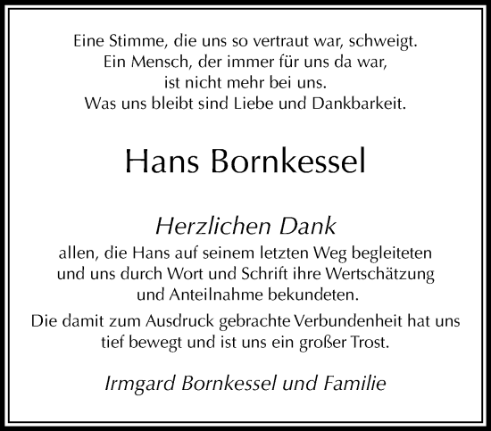 Traueranzeige von Hans Bornkessel von trauer.extra-tipp-moenchengladbach.de