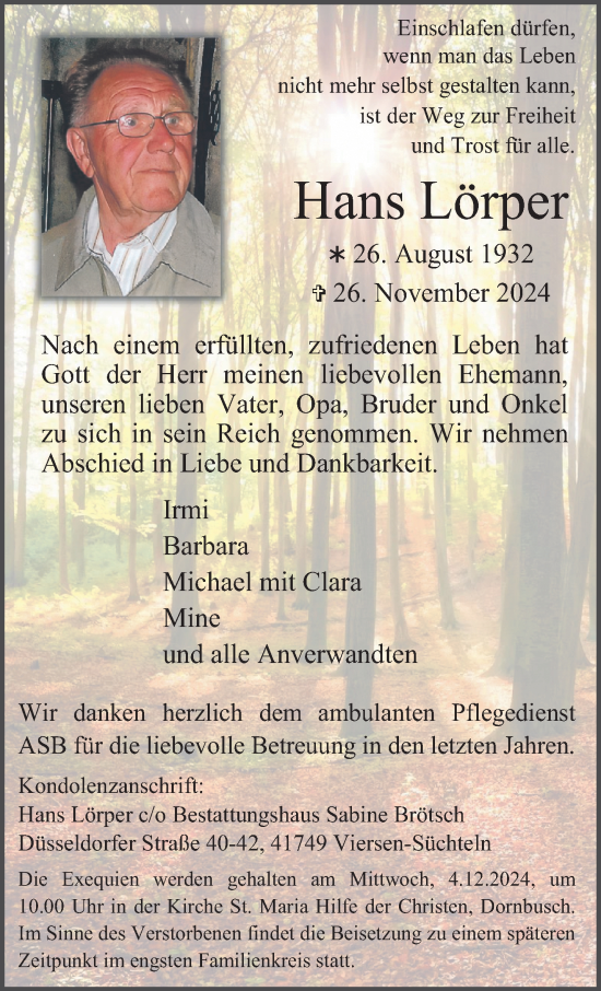 Traueranzeige von Hans Lörper von trauer.extra-tipp-moenchengladbach.de