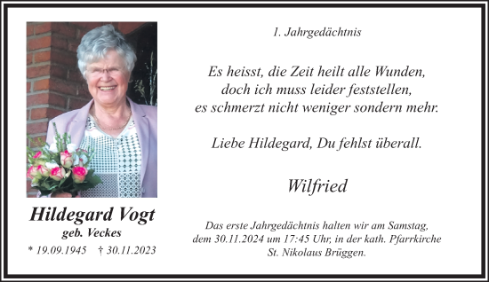 Traueranzeige von Hildegard Vogt von trauer.extra-tipp-moenchengladbach.de