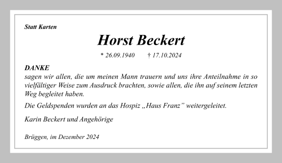 Traueranzeige von Horst Beckert von trauer.extra-tipp-moenchengladbach.de