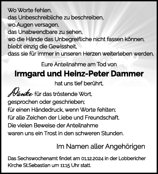 Traueranzeige von Irmgard und Heinz-Peter Dammer von trauer.extra-tipp-moenchengladbach.de