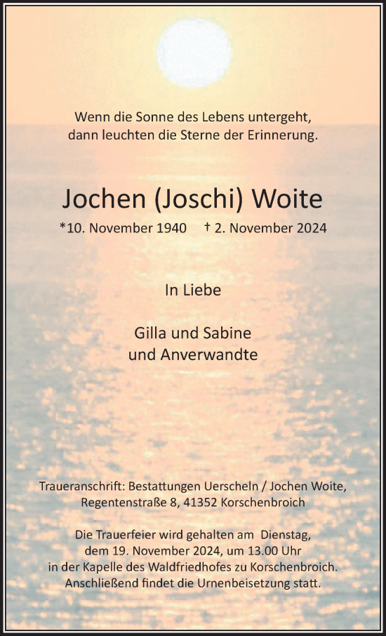 Traueranzeige von Jochen Woite von trauer.extra-tipp-moenchengladbach.de