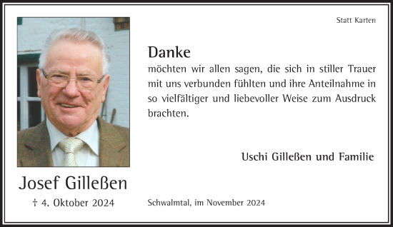 Traueranzeige von Josef Gilleßen von trauer.extra-tipp-moenchengladbach.de