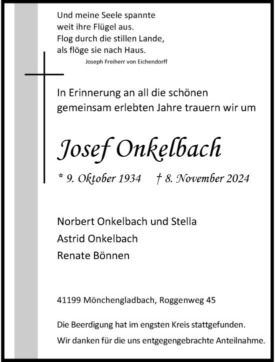 Traueranzeige von Josef Onkelbach von trauer.extra-tipp-moenchengladbach.de