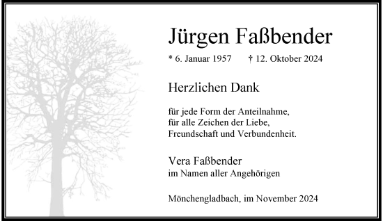 Traueranzeige von Jürgen Faßbender von trauer.extra-tipp-moenchengladbach.de