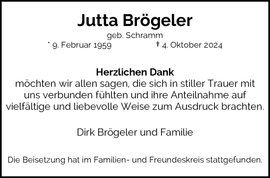 Traueranzeige von Jutta Brögeler von trauer.wuppertaler-rundschau.de