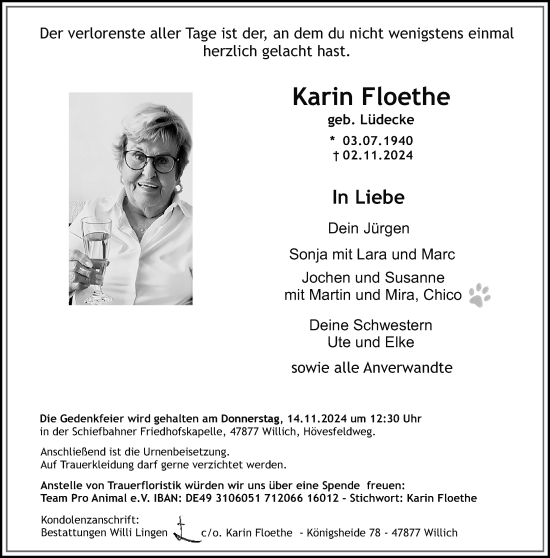 Traueranzeige von Karin Floethe von trauer.extra-tipp-moenchengladbach.de