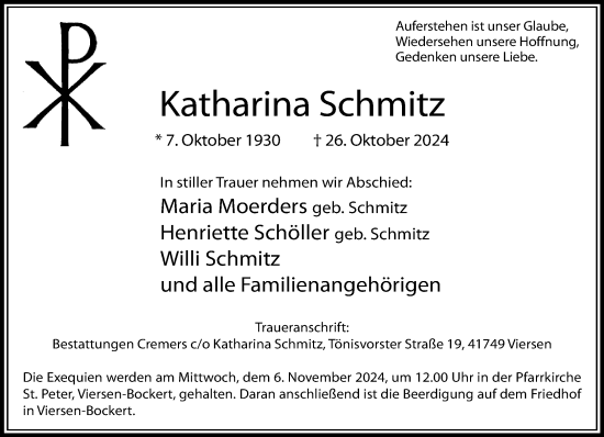 Traueranzeige von Katharina Schmitz von trauer.extra-tipp-moenchengladbach.de