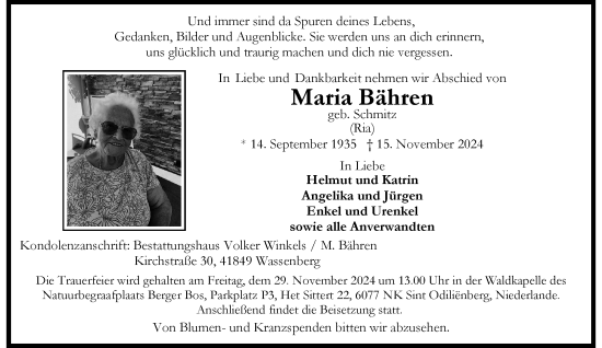 Traueranzeige von Maria Bähren von trauer.extra-tipp-moenchengladbach.de