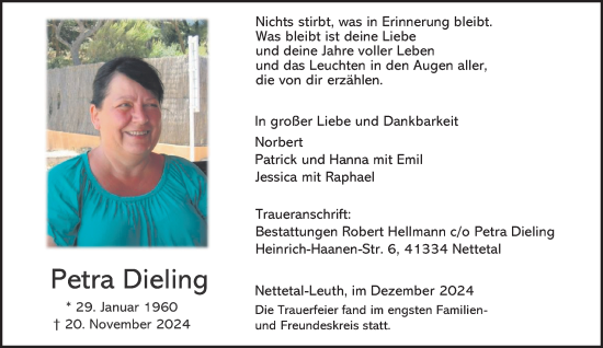 Traueranzeige von Petra Dieling von trauer.extra-tipp-moenchengladbach.de