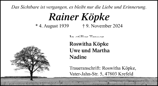 Traueranzeige von Rainer Köpke von trauer.extra-tipp-moenchengladbach.de