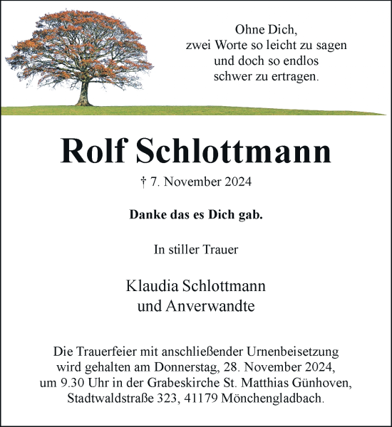 Traueranzeige von Rolf Schlottmann von trauer.extra-tipp-moenchengladbach.de