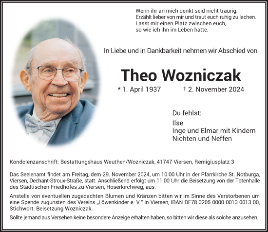 Traueranzeige von Theo Wozniczak von trauer.extra-tipp-moenchengladbach.de