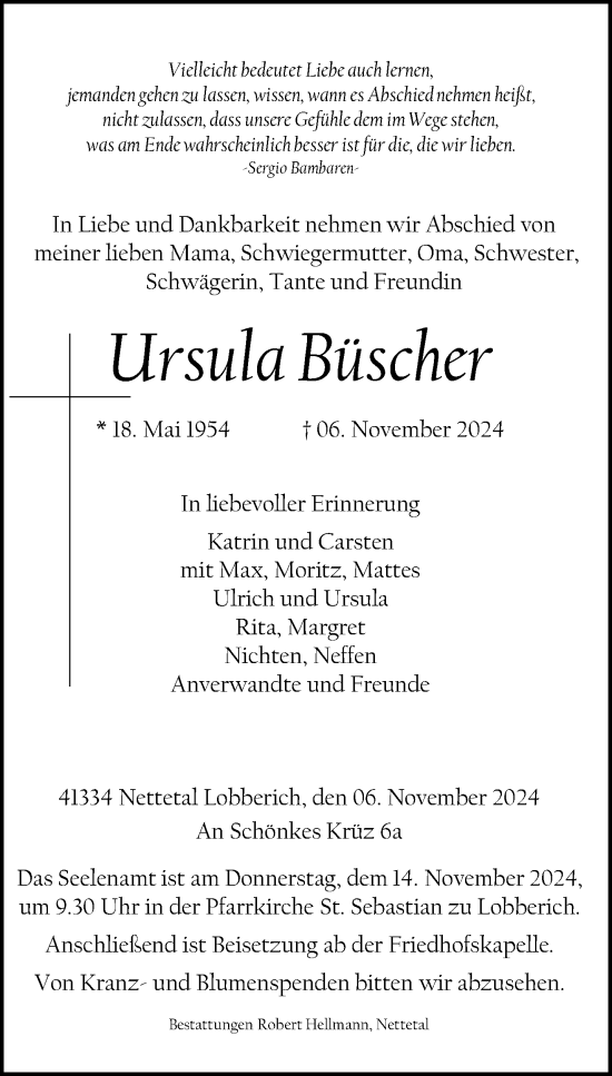 Traueranzeige von Ursula Büscher von trauer.extra-tipp-moenchengladbach.de