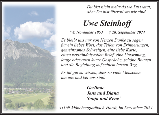 Traueranzeige von Uwe Steinhoff von trauer.extra-tipp-moenchengladbach.de