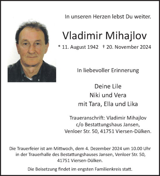 Traueranzeige von Vladimir Mihajlov von trauer.extra-tipp-moenchengladbach.de