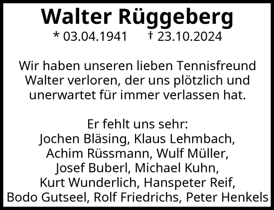 Traueranzeige von Walter Rüggeberg von trauer.wuppertaler-rundschau.de