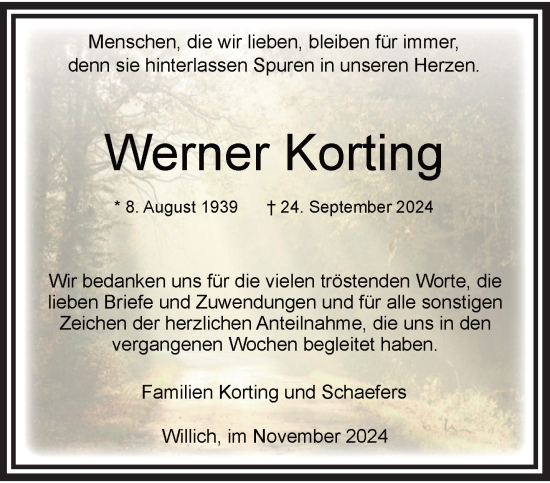 Traueranzeige von Werner Korting von trauer.extra-tipp-moenchengladbach.de