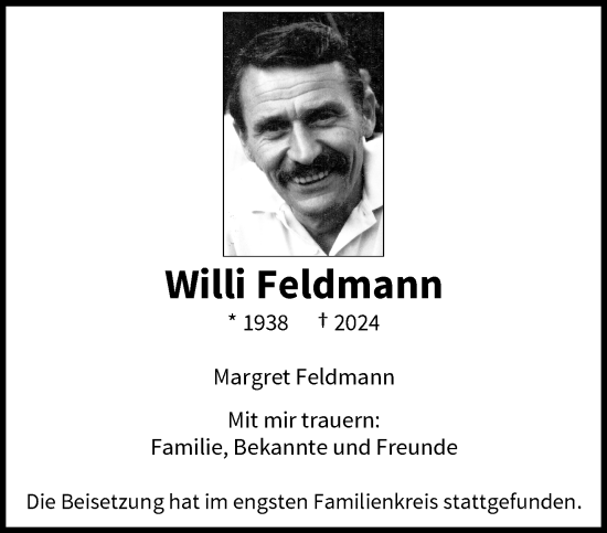 Traueranzeige von Willi Feldmann von trauer.wuppertaler-rundschau.de