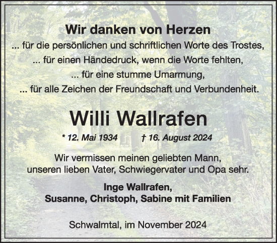 Traueranzeige von Willi Wallrafen von trauer.extra-tipp-moenchengladbach.de