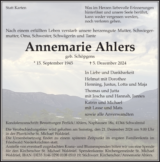 Traueranzeige von Annemarie Ahlers von trauer.extra-tipp-moenchengladbach.de