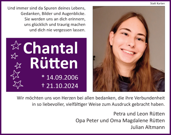 Traueranzeige von Chantal Rütten von trauer.extra-tipp-moenchengladbach.de