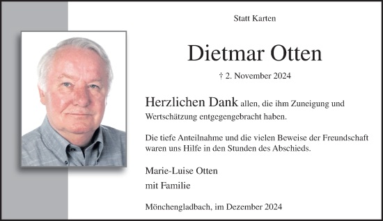 Traueranzeige von Dietmar Otten von trauer.extra-tipp-moenchengladbach.de