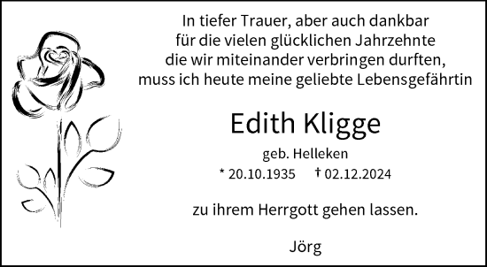 Traueranzeige von Edith Kligge von trauer.wuppertaler-rundschau.de