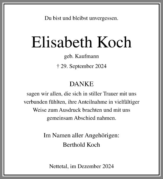 Traueranzeige von Elisabeth Koch von trauer.extra-tipp-moenchengladbach.de