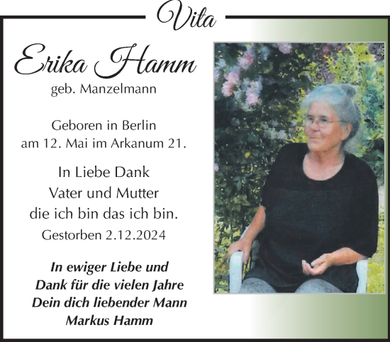 Traueranzeige von Erika Hamm von trauer.extra-tipp-moenchengladbach.de