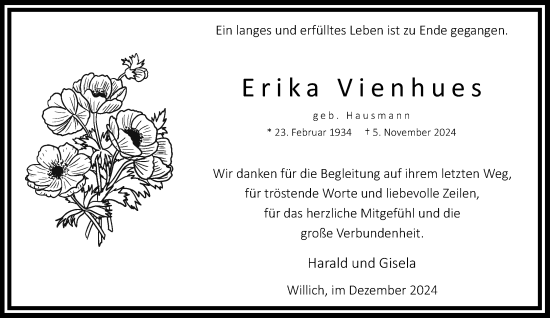 Traueranzeige von Erika Vienhues von trauer.extra-tipp-moenchengladbach.de