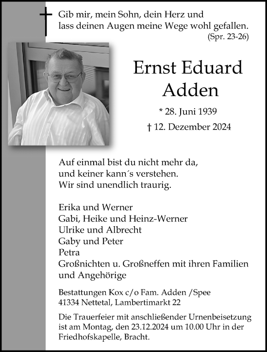 Traueranzeige von Ernst Eduard Adden von trauer.extra-tipp-moenchengladbach.de