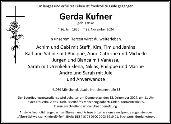 Traueranzeige von Gerda Kufner von trauer.extra-tipp-moenchengladbach.de