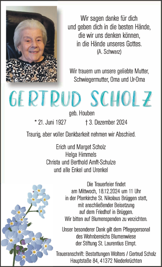 Traueranzeige von Gertrud Scholz von trauer.extra-tipp-moenchengladbach.de