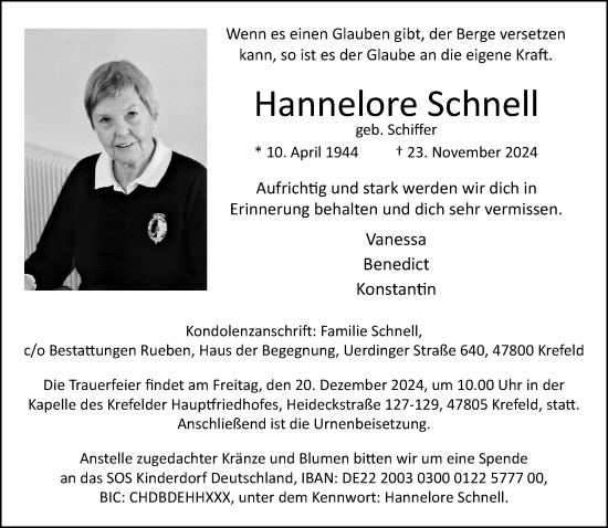 Traueranzeige von Hannelore Schnell von trauer.extra-tipp-moenchengladbach.de