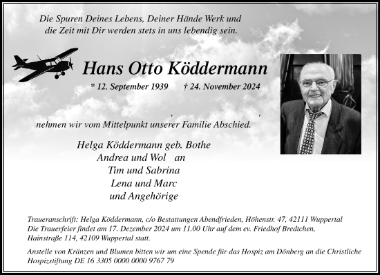 Traueranzeige von Hans Otto Köddermann von trauer.wuppertaler-rundschau.de