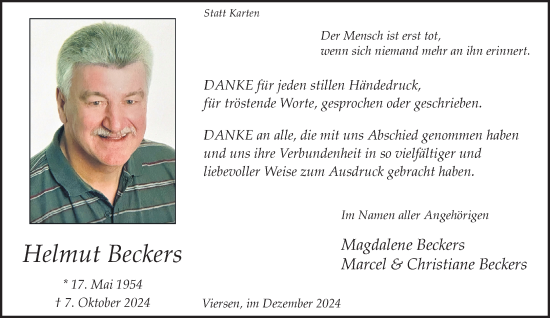 Traueranzeige von Helmut Beckers von trauer.extra-tipp-moenchengladbach.de